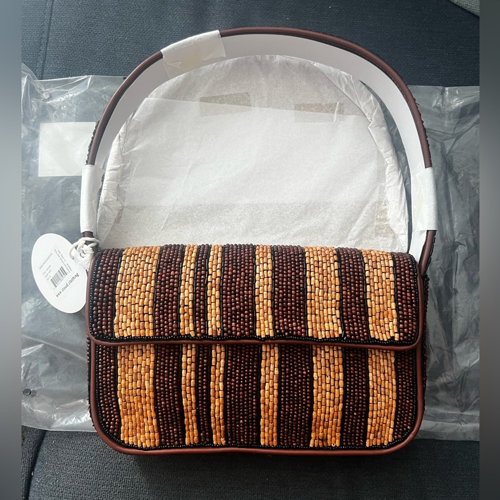 NWT STAUD Tommy Beaded Bag - Wood Stripe